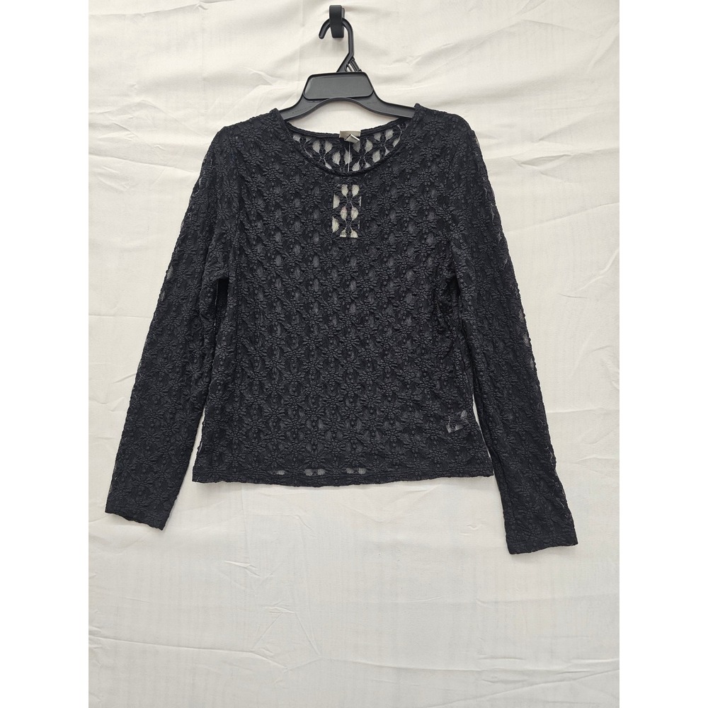 A New Day‎ Women Black Floral Lace Long Sleeve Top Sheer Crew Neck NWT L XOPWG8